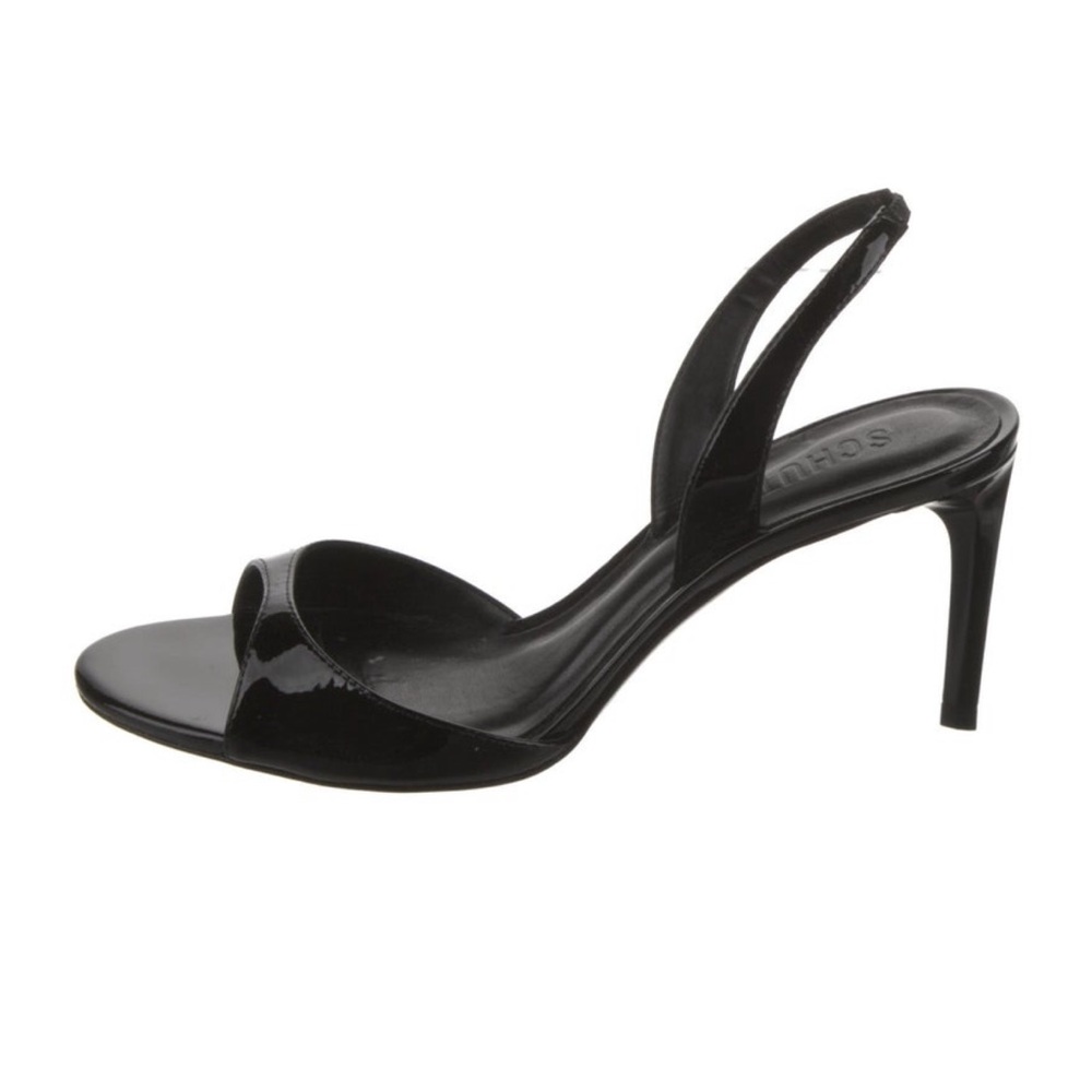 SCHUTZ Cloe Stiletto Sandals, Black Slingback Heels Shoes, Size 7